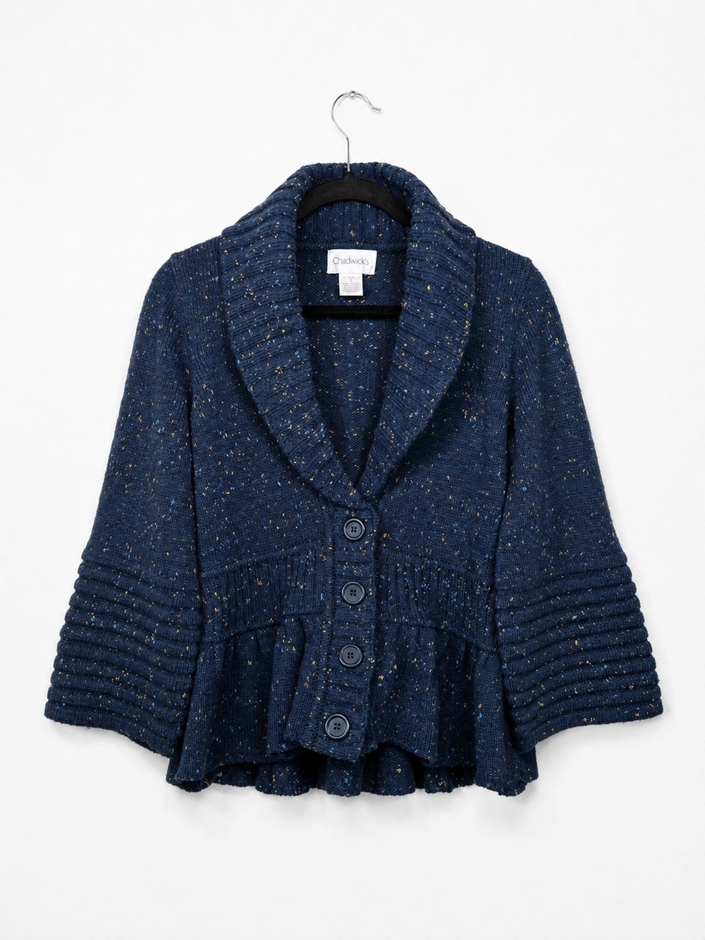 Chadwicks Wool Blend Nep Knit Ruffle Hem Cardigan Sweater Boho Cottagecore M